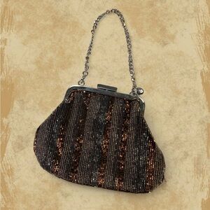 Y2K 2000s Small Wristlet Purse Copper Gray Silver Tones Glass Beads